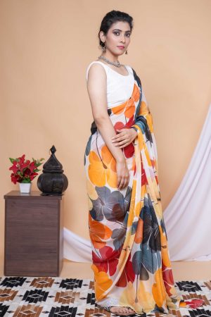 Rainbow Of Pansies Pure Chiffon Saree