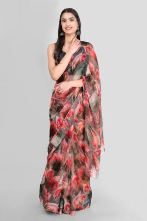 Fiery Flamenco: Red Chiffon Saree