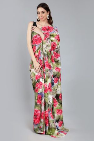 Green and Pink Crepe Saree