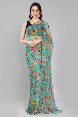 Green Floral Chiffon Saree