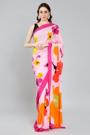 Pastel Pink Silk Crepe Saree