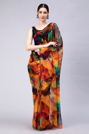 Orange Brown Chiffon Saree