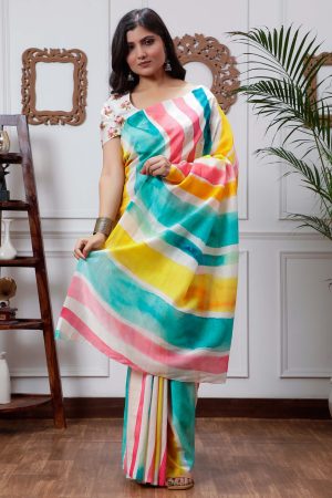 Rainbow Colours with Pichwai Blouse in Chanderi