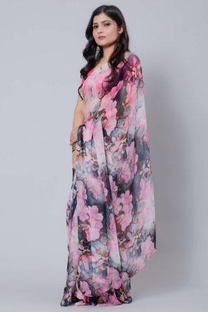Pink Bloom Chiffon Saree