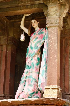 Pastel In Full Flow Pure Chiffon Saree