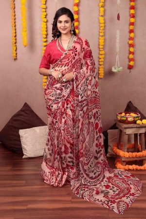 Festive Paisley Indian Chiffon Saree