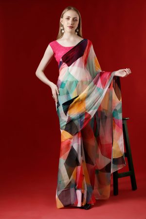 Geometry of Colours Chiffon Saree