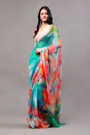 Lotus in Full Bloom Silk Crepe Saree