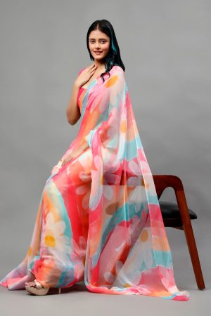Pastel Pink in Full Bloom Chiffon Saree