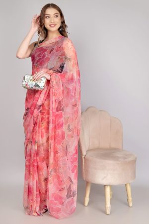 Shades of Pink Floral Design Chiffon Saree