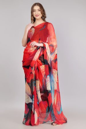 Red Shade Chiffon Saree