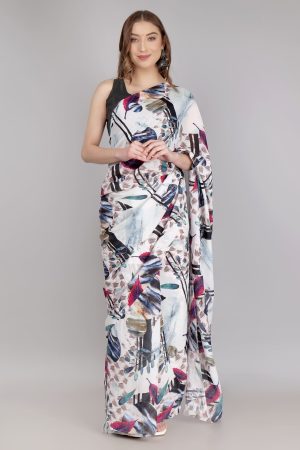 White Shade Silk Crepe Saree