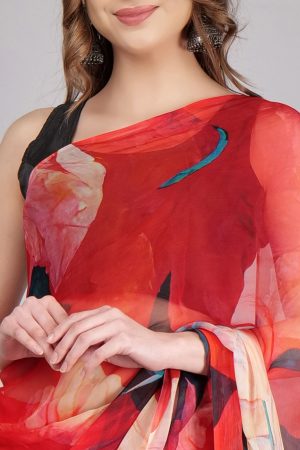 Red Shade Chiffon Saree DIY Saree
