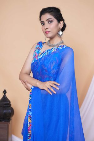 Royal Blue Azure Breeze Chiffon Saree