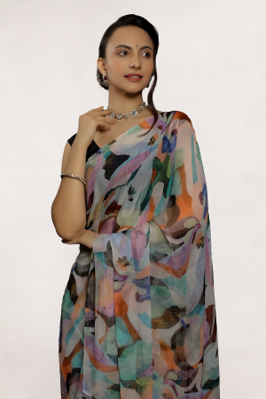 Autumn Aura Indian Chiffon Saree