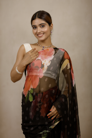 Twilight Roses Pure Chiffon Saree