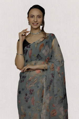 Pastel Grey Beauty Indian Chiffon Saree