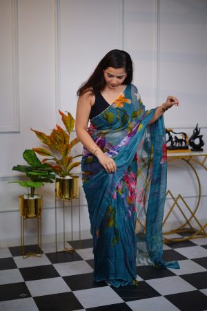 Blue Petal Dream Pure Chiffon Saree